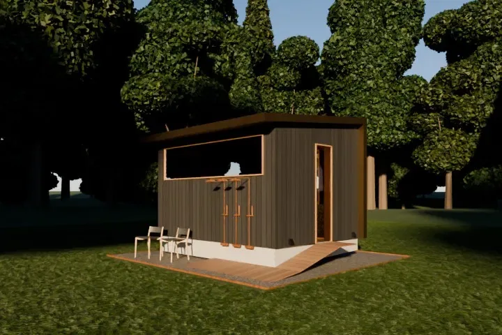 Render of the Chillfire Retreat custom sauna